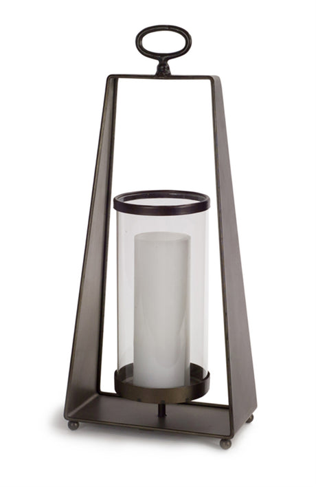 Glass candle holder in tapered metal stand (set of 2)