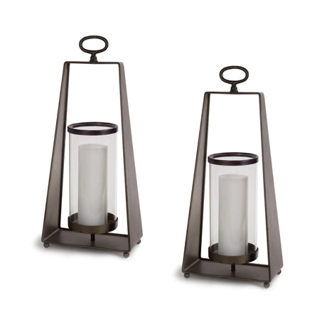 Glass-candle-holder-in-tapered-metal-stand-(set-of-2)-Candle-Holders