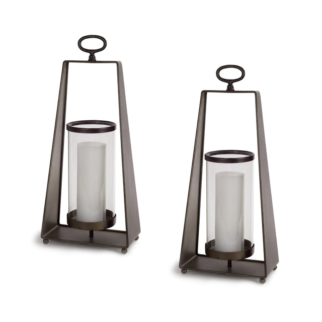 Glass-candle-holder-in-tapered-metal-stand-(set-of-2)-Candle-Holders