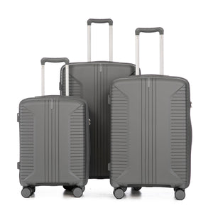 3-Piece PP Spinner Wheel Luggage Set 20'/24'/28' Silver Grey