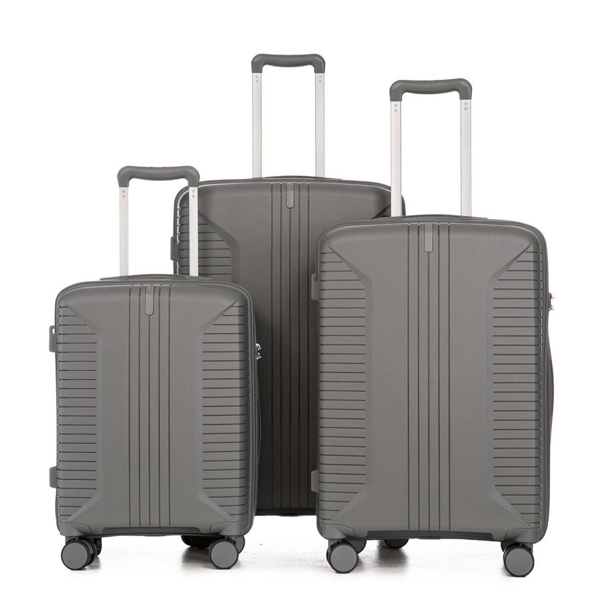 3-Piece PP Spinner Wheel Luggage Set 20/24/28 Silver Grey