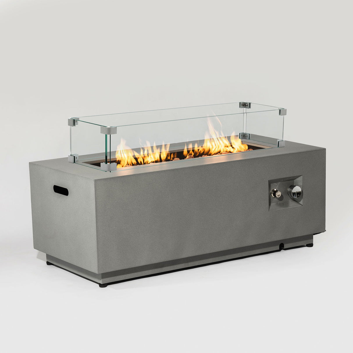 42" Propane Gas Fire Pit Table, 50000 BTU Rectangular Steel Fire Pit with Glass Wind Guard - Gray