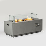 42" Propane Gas Fire Pit Table, 50000 BTU Rectangular Steel Fire Pit with Glass Wind Guard - Gray