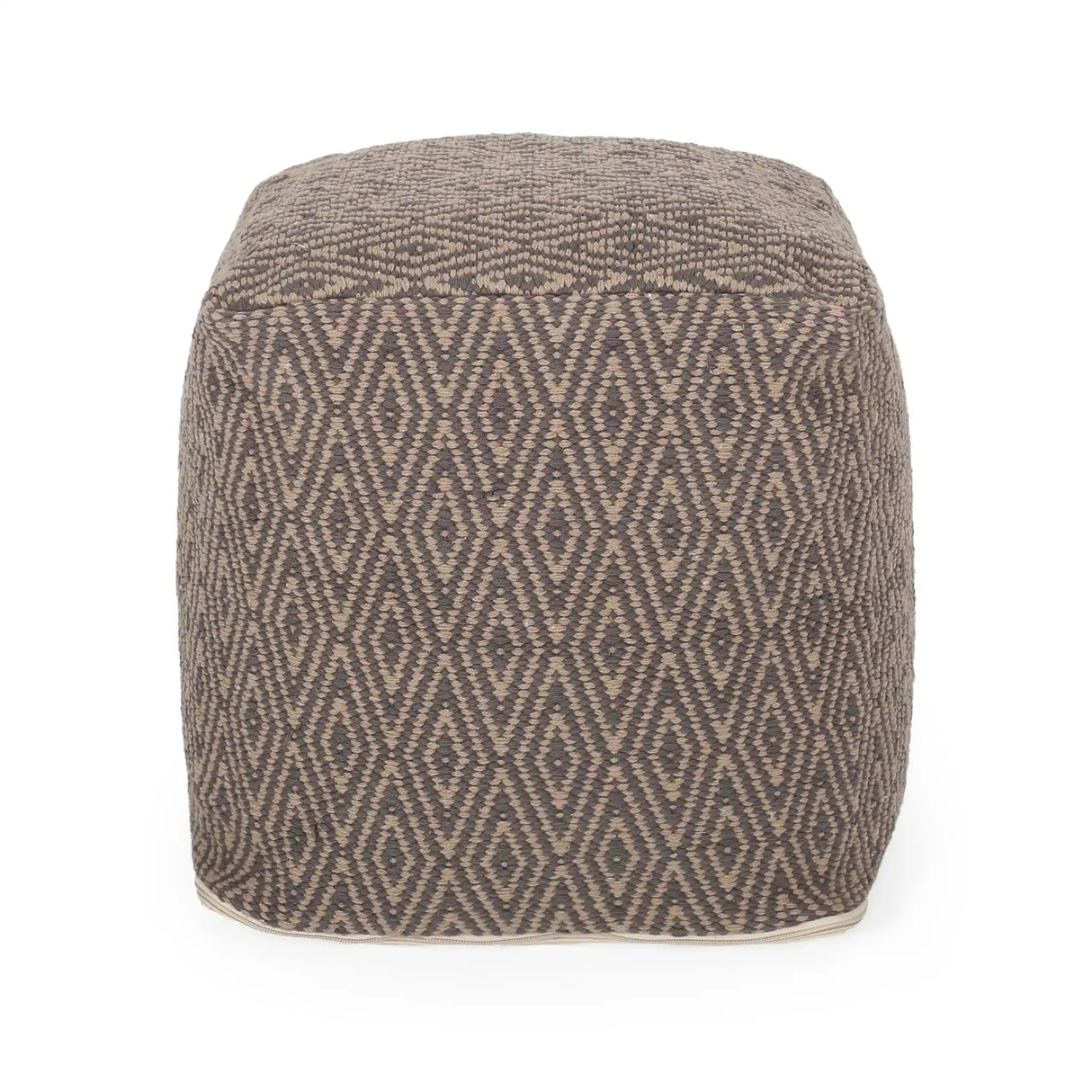 Amuleto Hand Loomed Cotton Pouf - Dark Gray / Brown