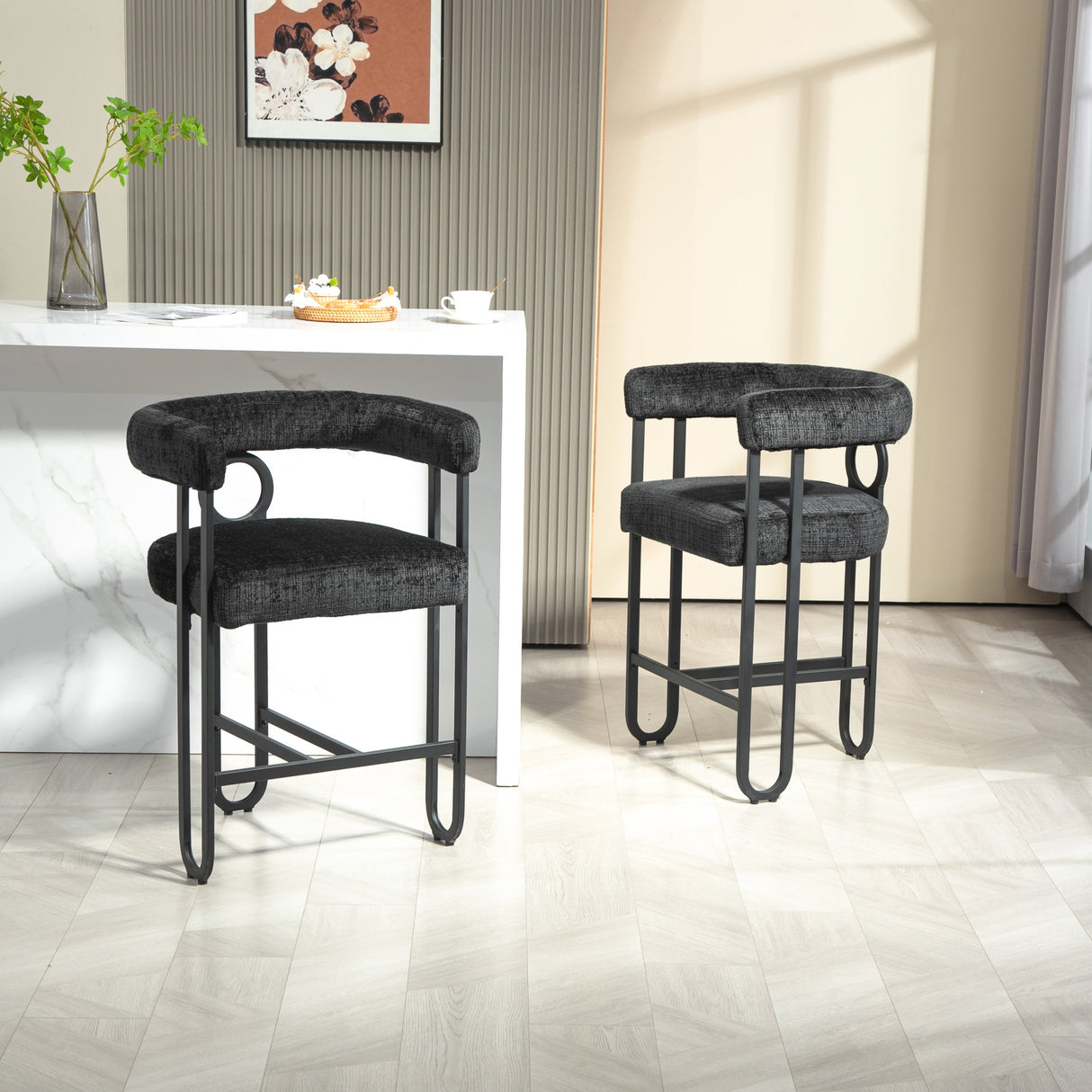 Household bar stools set of 2, modern upholstered with back