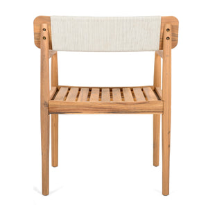 Creative Braided Acacia Wood Outdoor Dining Chairs with Armrests – Set of 2