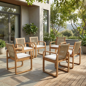 Acacia Wood Outdoor Dining Chairs Set with Rope Back and Cushions - Light Teak