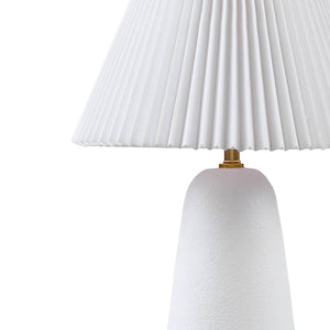 Textured Ceramic Table Lamp with Fluted Fabric Shade - White