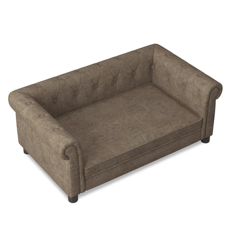 Modern Linen Fabric Elevated Pet Bed Sofa for Small and Medium Dogs - Brown