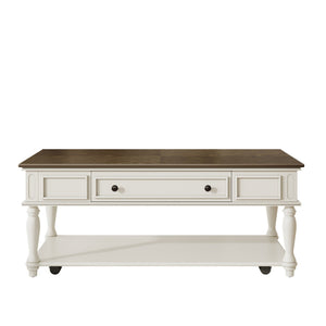 Farmhouse Coffee Table with One Drawer in Grey and White