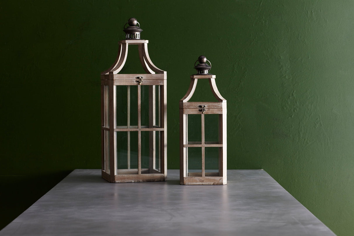 Modern Wood Lantern with Curved Top (Set of 2)