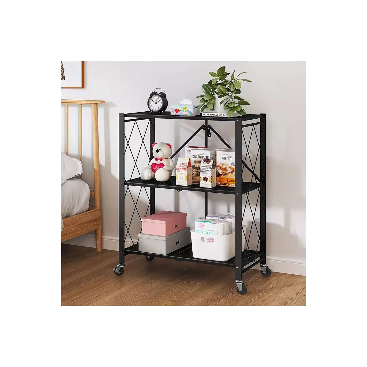 Assembled Black Foldable Metal Storage Shelving Unit