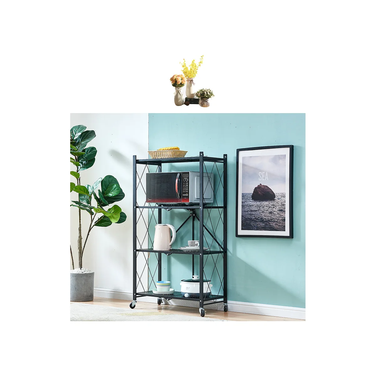 Assembled Black Foldable Metal Storage Shelving Unit