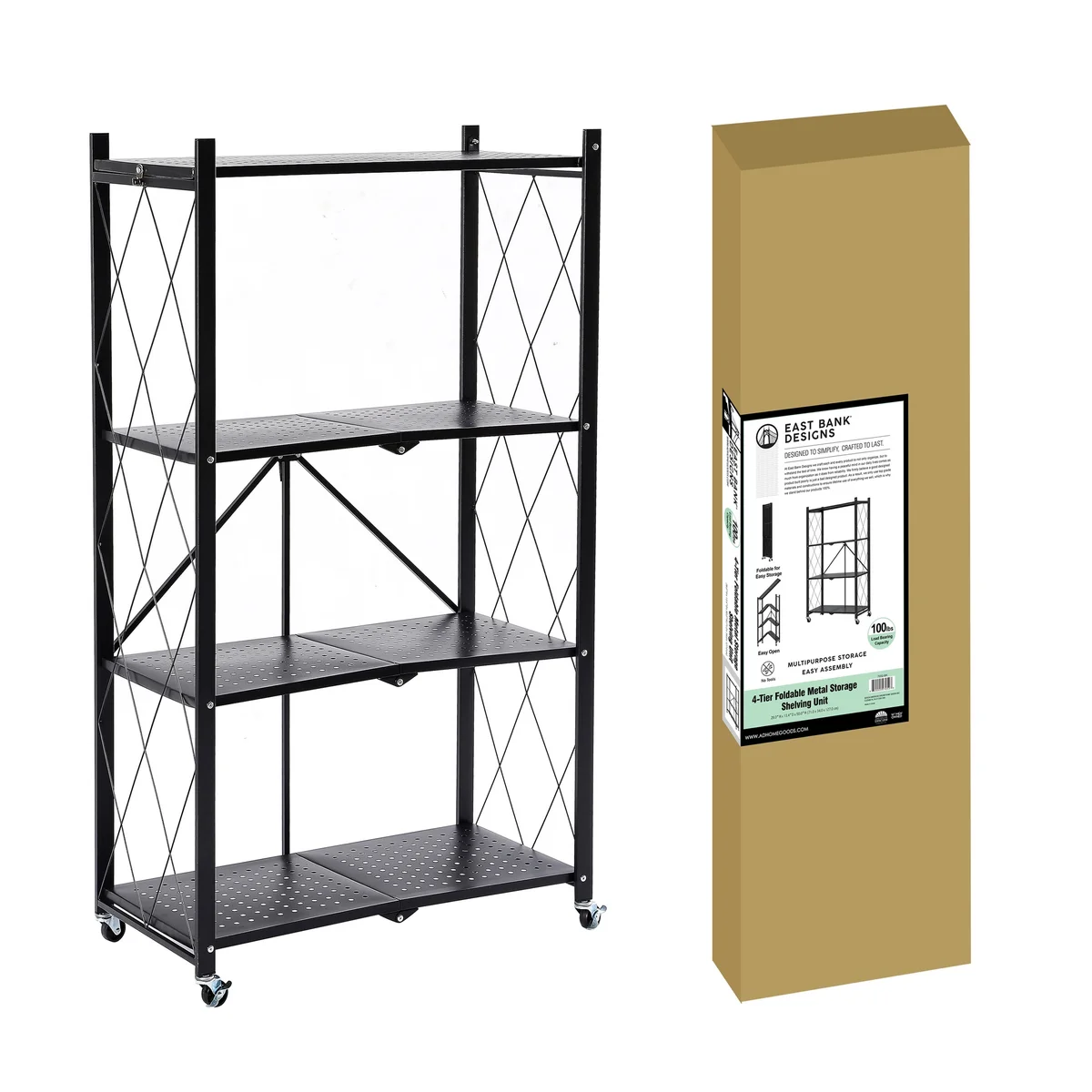 Assembled Black Foldable Metal Storage Shelving Unit