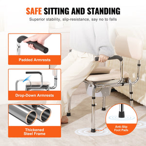 Commode Chair with Padded Seat and Adjustable Height