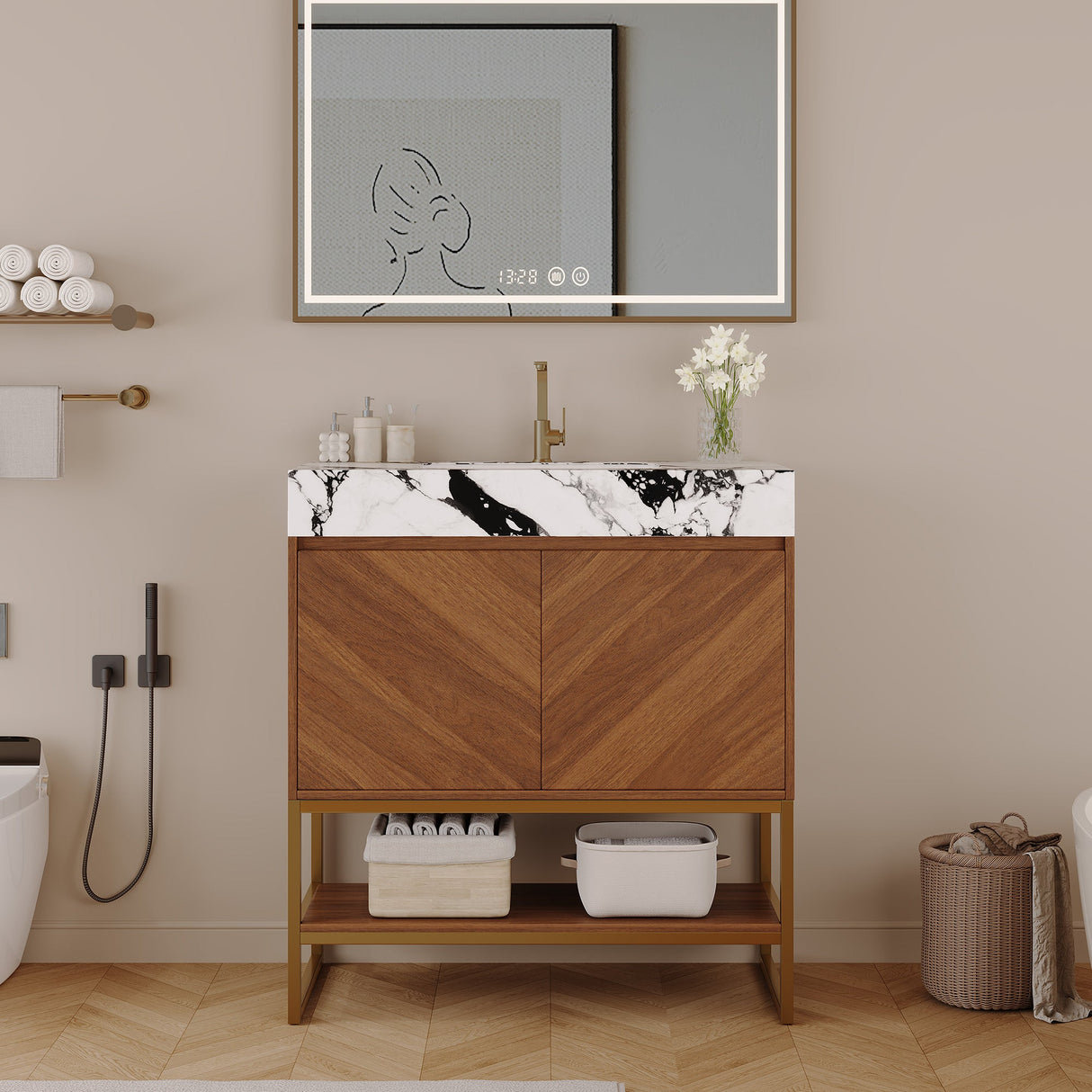 29.9" Modern Free-standing Bathroom Vanity with Ceramic Sink