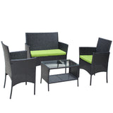 4 PC Rattan Patio Furniture Set Outdoor Cushioned Wicker Sofa Green Cushion
