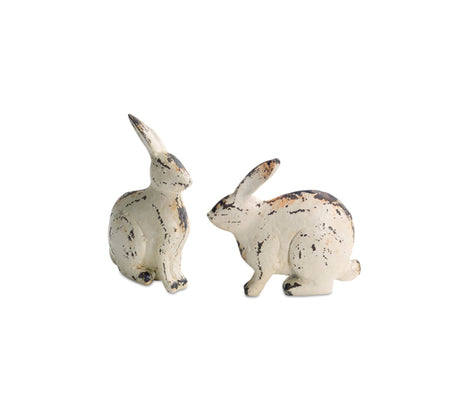 Distressed ivory rabbit figurine (set of 2)