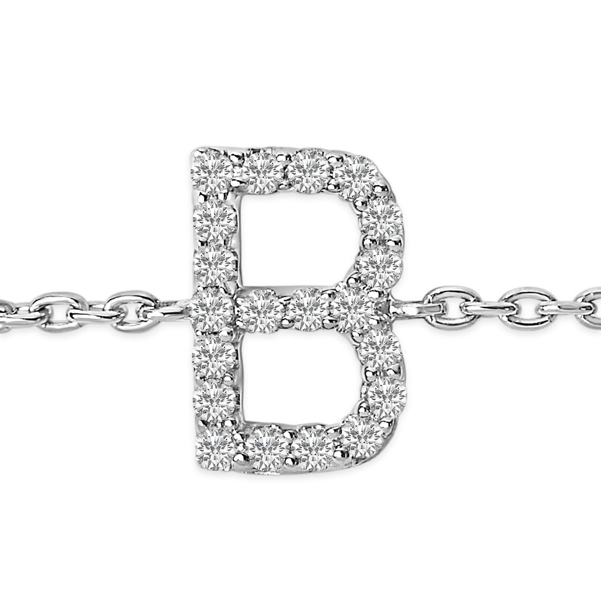 10K White Gold Diamond Accent "A-Z" Initial Charm and Link Bracelet