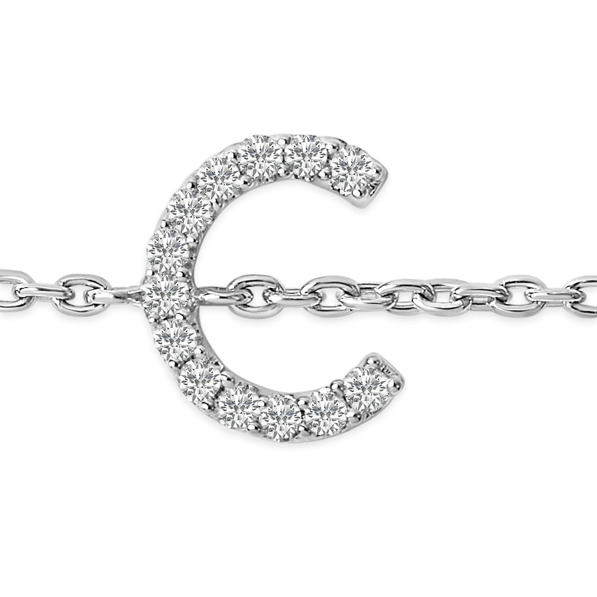 10K White Gold Diamond Accent "A-Z" Initial Charm and Link Bracelet