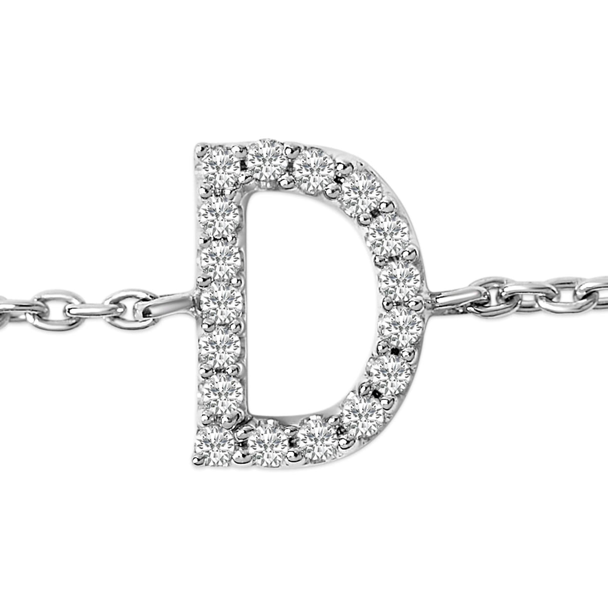 10K White Gold Diamond Accent "A-Z" Initial Charm and Link Bracelet