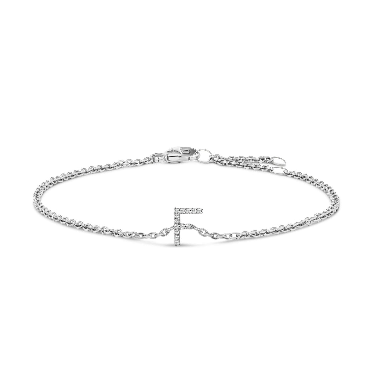 10K White Gold Diamond Accent "A-Z" Initial Charm and Link Bracelet