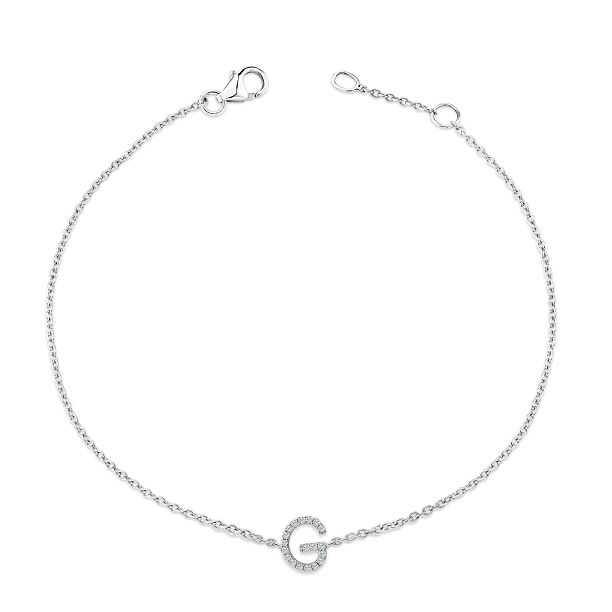 10K White Gold Diamond Accent "A-Z" Initial Charm and Link Bracelet