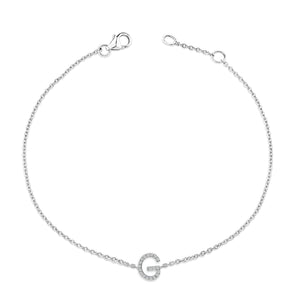 10K White Gold Diamond Accent "A-Z" Initial Charm and Link Bracelet