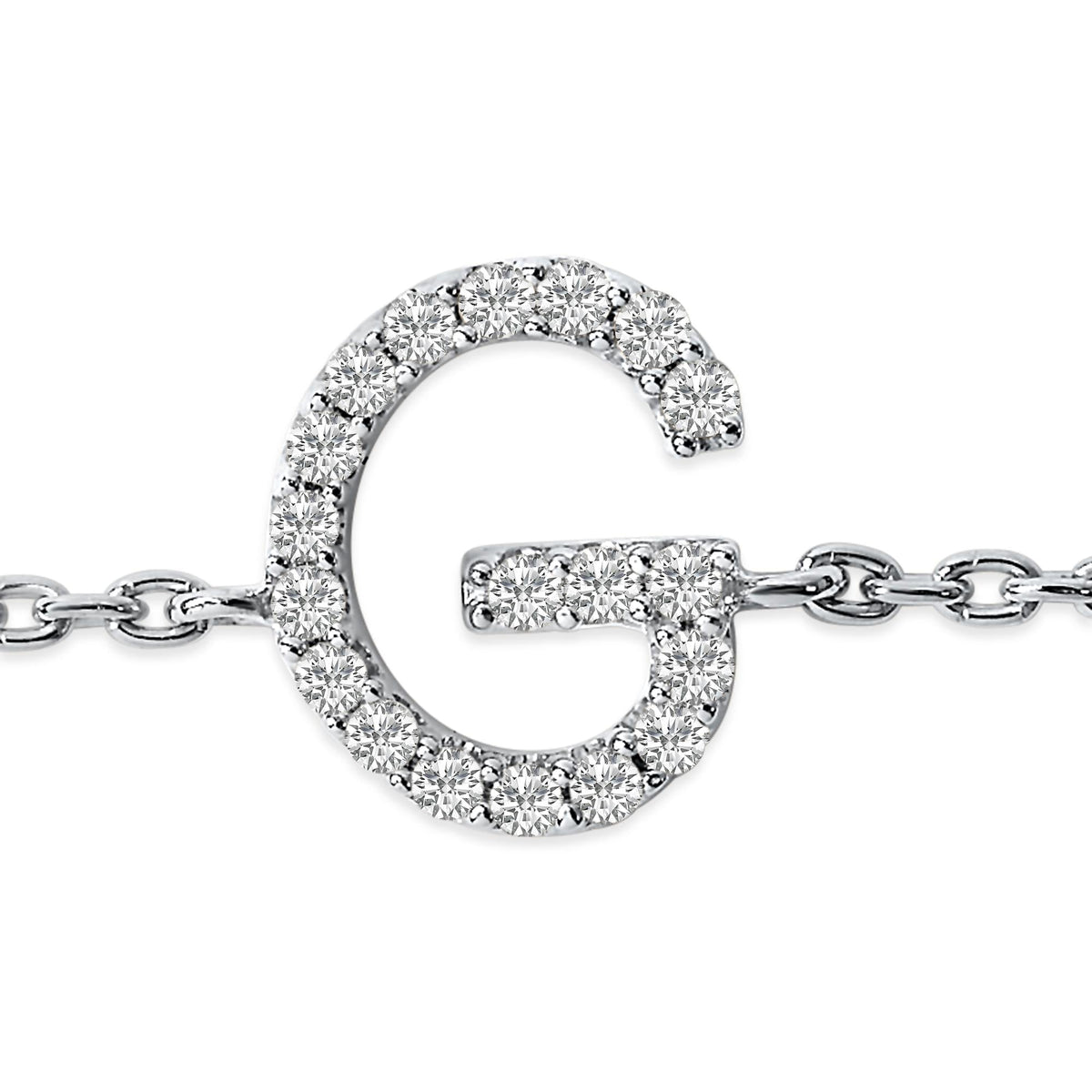 10K White Gold Diamond Accent "A-Z" Initial Charm and Link Bracelet