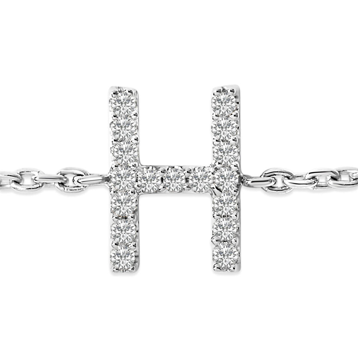 10K White Gold Diamond Accent "A-Z" Initial Charm and Link Bracelet