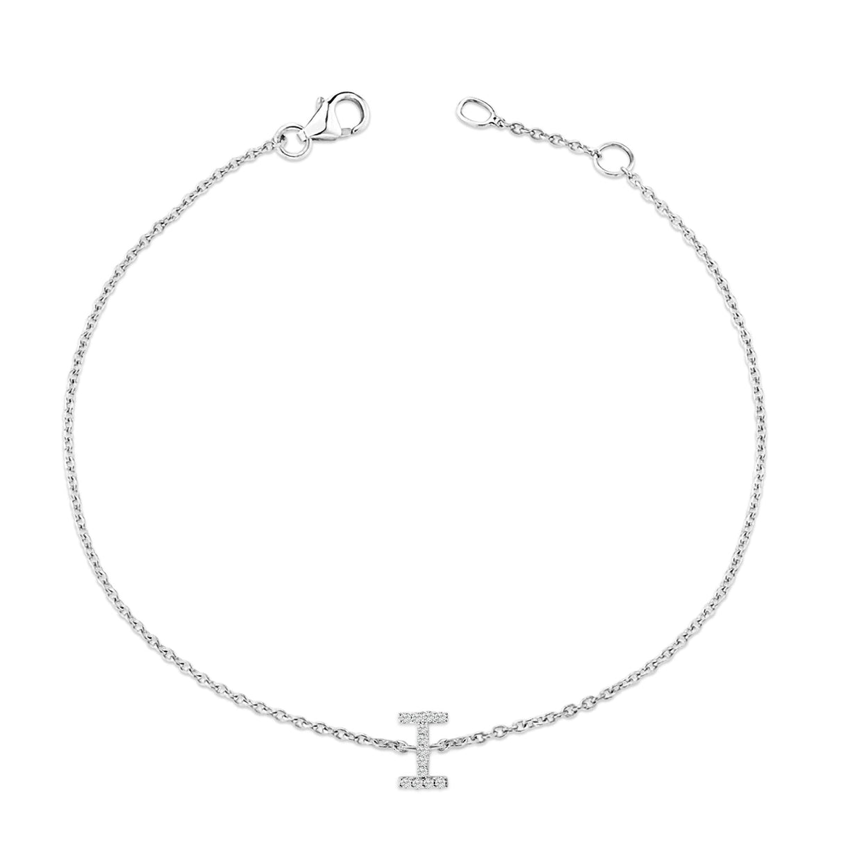 10K White Gold Diamond Accent "A-Z" Initial Charm and Link Bracelet