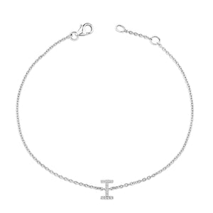 10K White Gold Diamond Accent "A-Z" Initial Charm and Link Bracelet