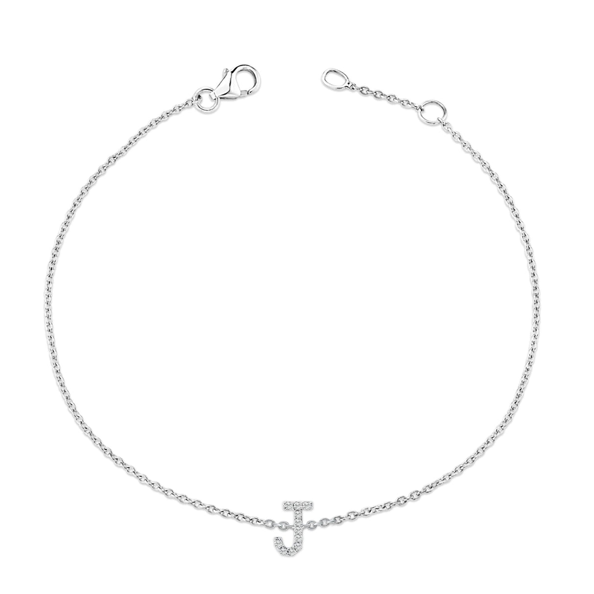 10K White Gold Diamond Accent "A-Z" Initial Charm and Link Bracelet