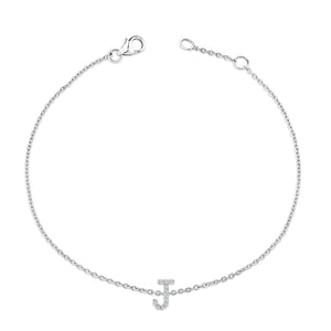 10K White Gold Diamond Accent "A-Z" Initial Charm and Link Bracelet