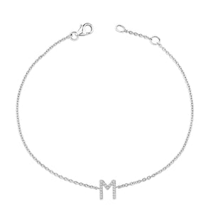 10K White Gold Diamond Accent "A-Z" Initial Charm and Link Bracelet