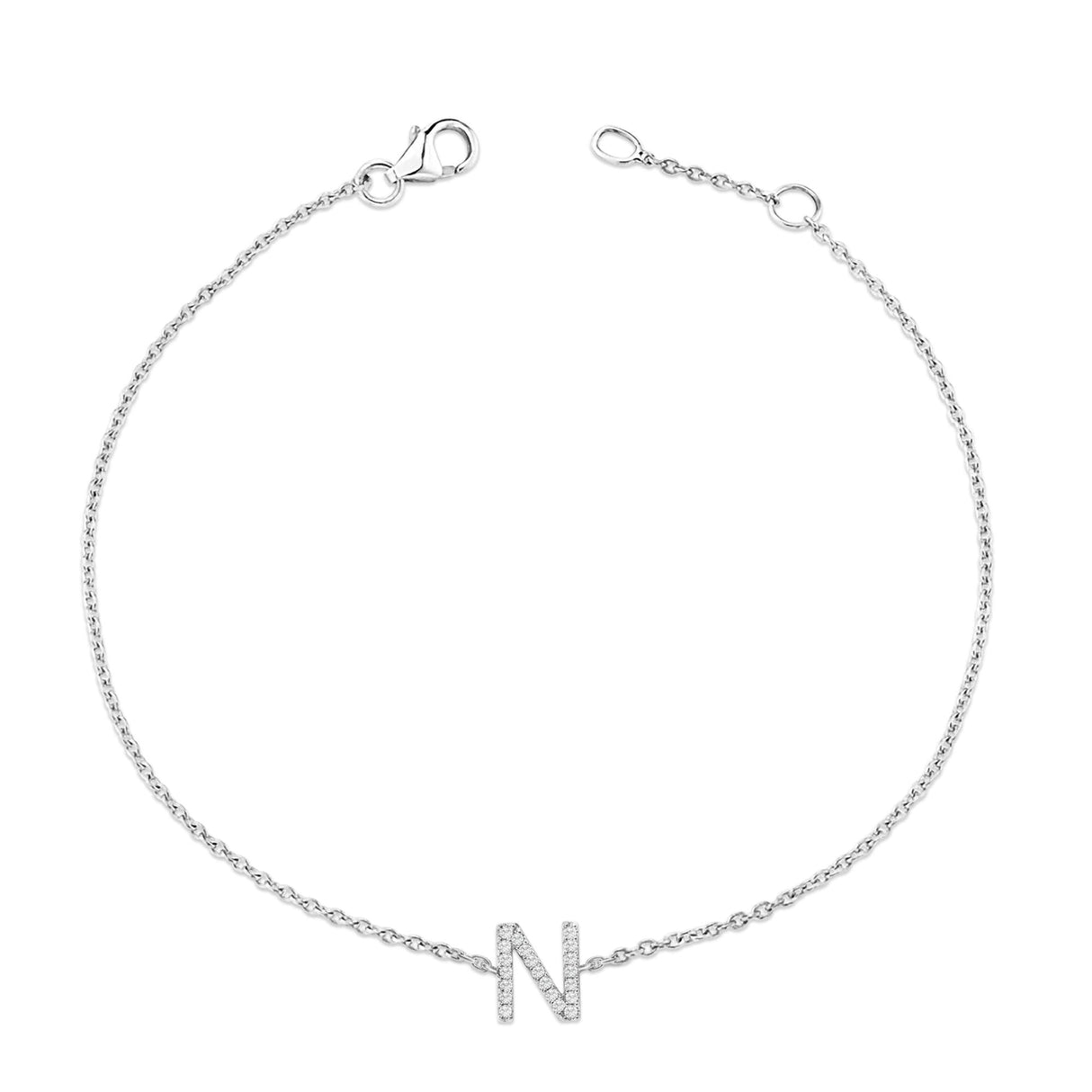 10K White Gold Diamond Accent "A-Z" Initial Charm and Link Bracelet