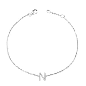 10K White Gold Diamond Accent "A-Z" Initial Charm and Link Bracelet