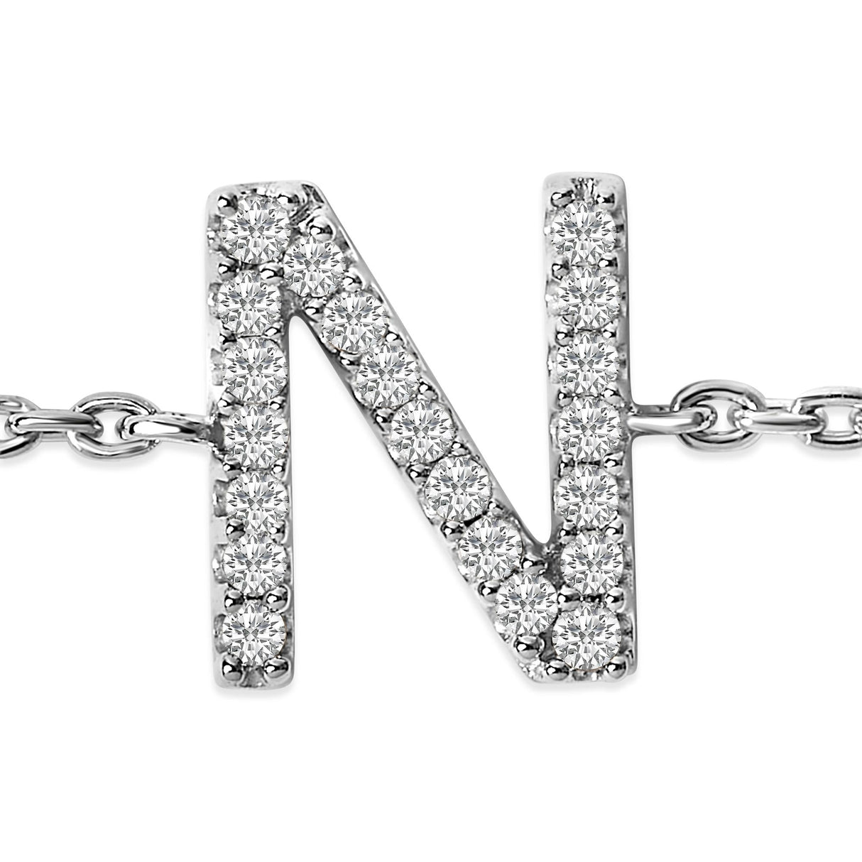 10K White Gold Diamond Accent "A-Z" Initial Charm and Link Bracelet