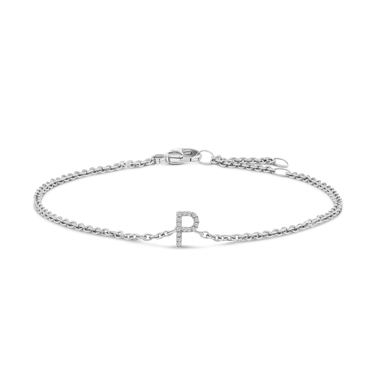 10K White Gold Diamond Accent "A-Z" Initial Charm and Link Bracelet