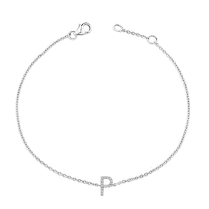 10K White Gold Diamond Accent "A-Z" Initial Charm and Link Bracelet