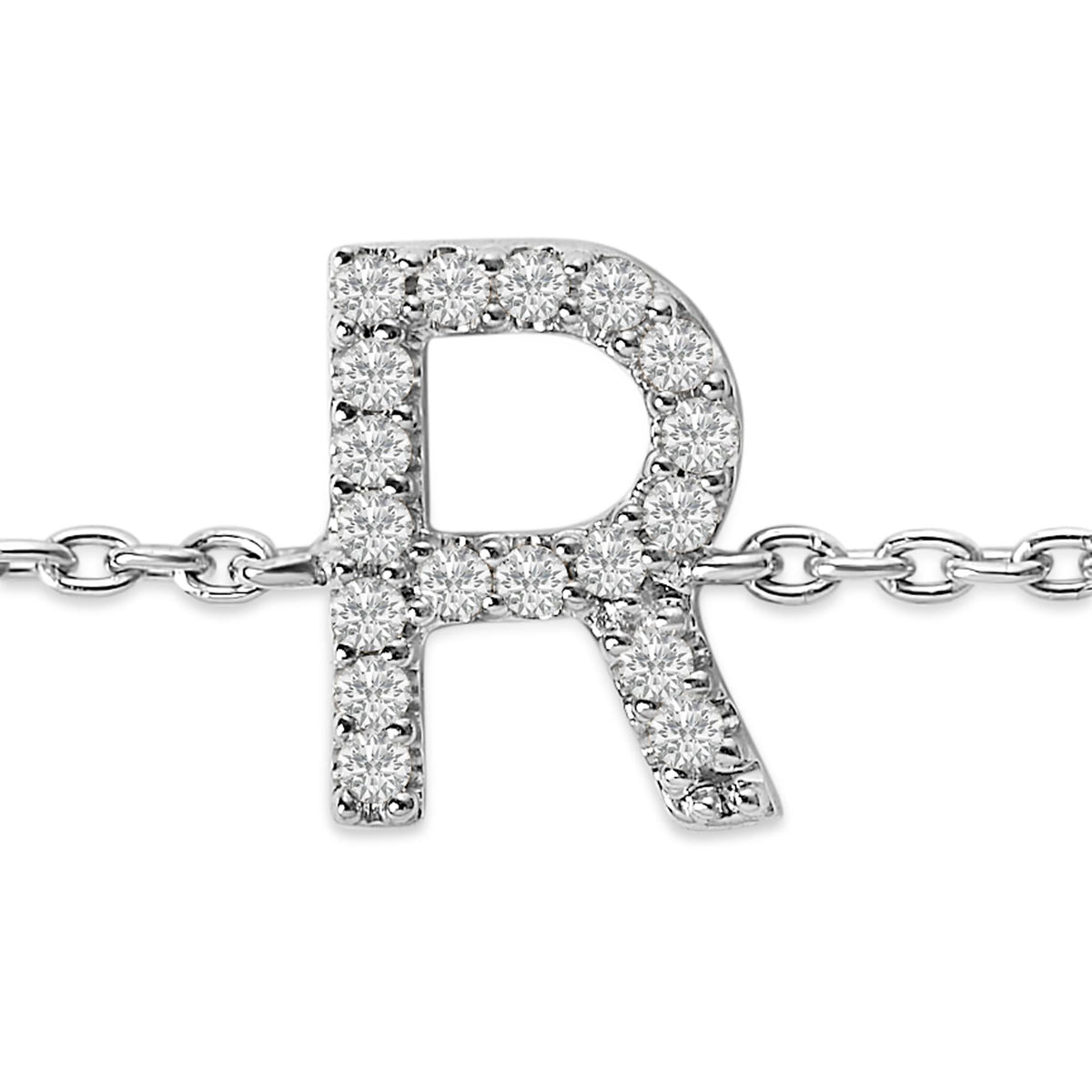 10K White Gold Diamond Accent "A-Z" Initial Charm and Link Bracelet