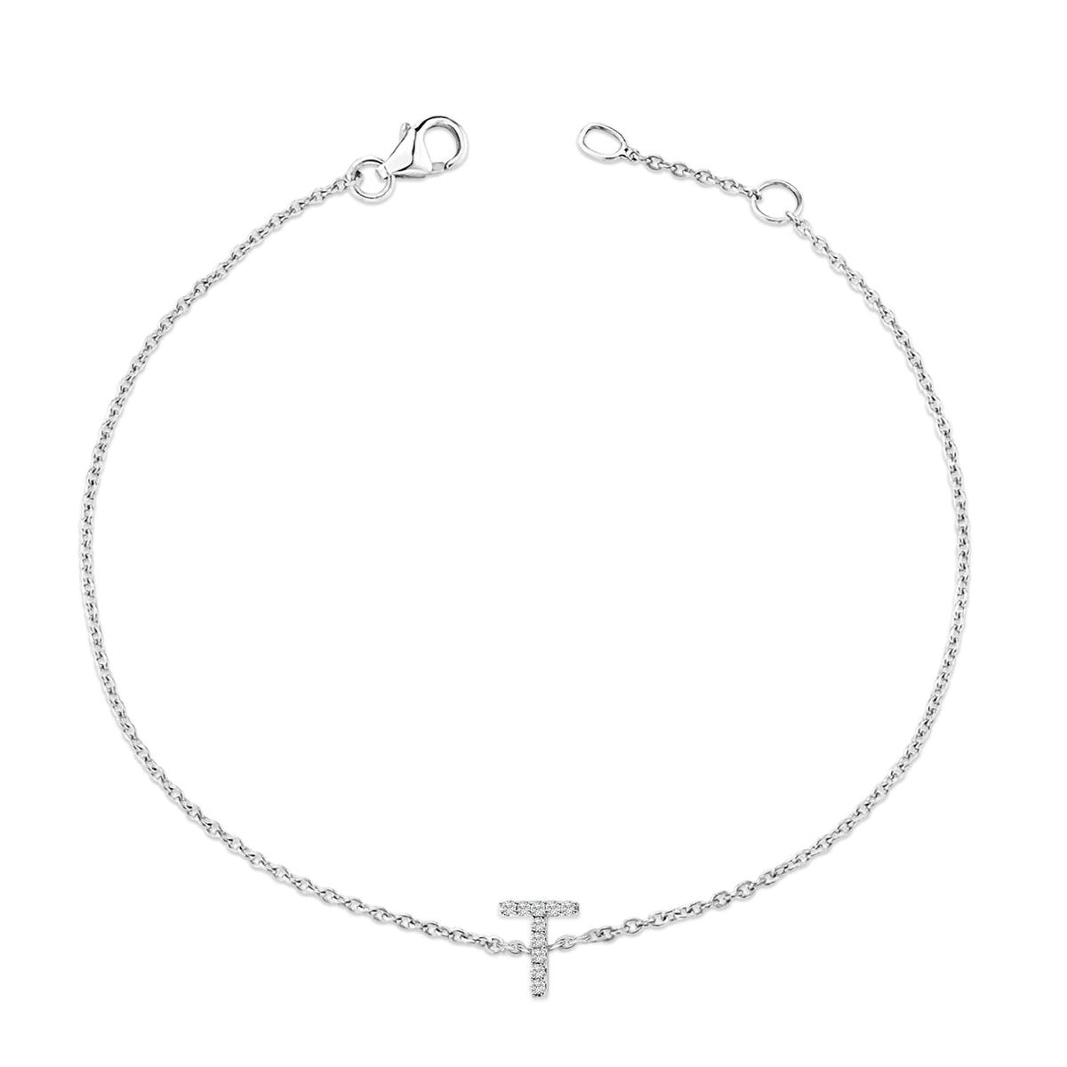 10K White Gold Diamond Accent "A-Z" Initial Charm and Link Bracelet
