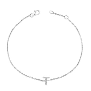 10K White Gold Diamond Accent "A-Z" Initial Charm and Link Bracelet
