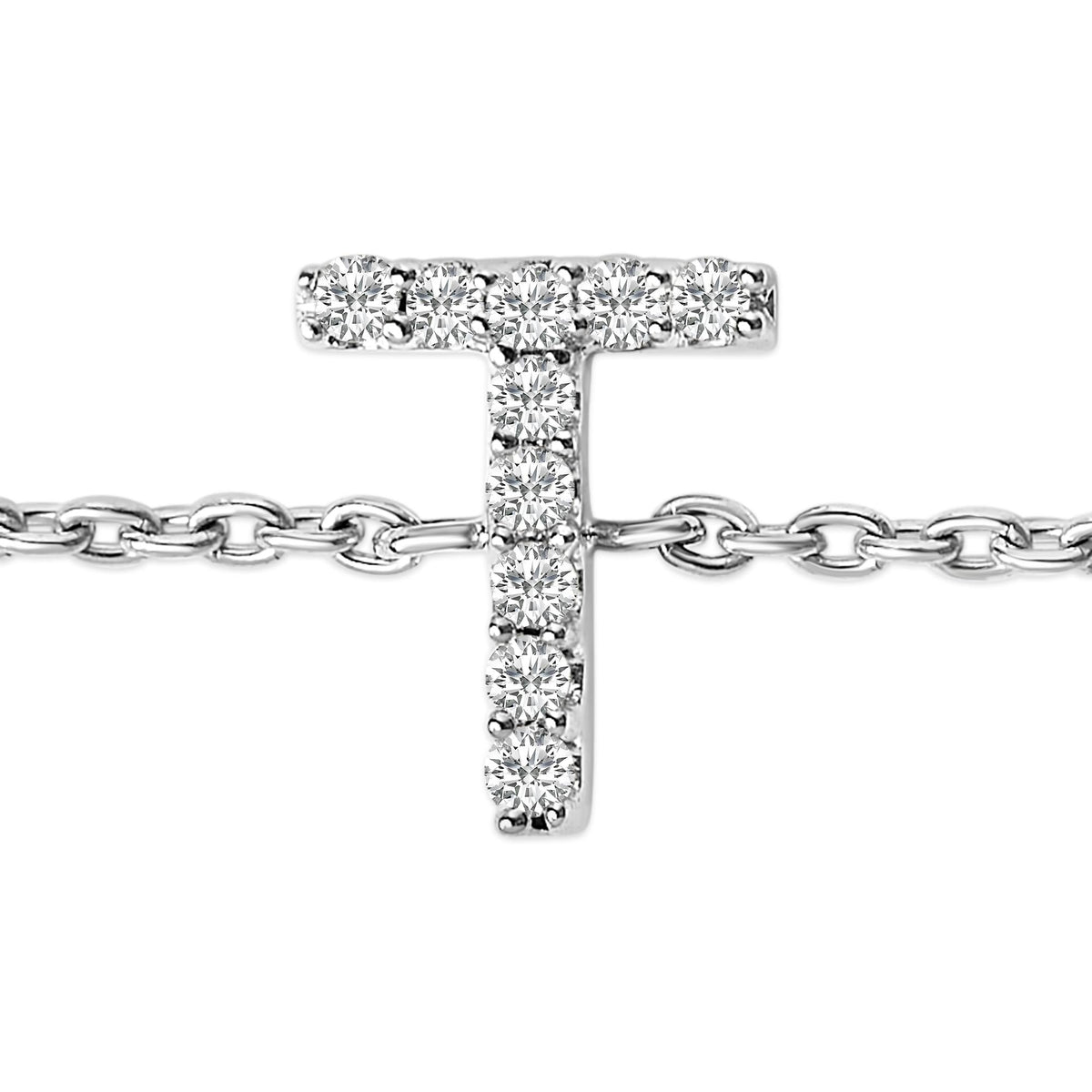 10K White Gold Diamond Accent "A-Z" Initial Charm and Link Bracelet