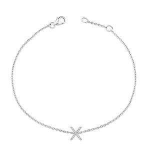 10K White Gold Diamond Accent "A-Z" Initial Charm and Link Bracelet