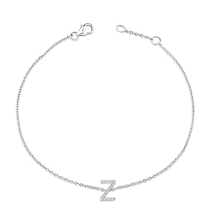 10K White Gold Diamond Accent "A-Z" Initial Charm and Link Bracelet