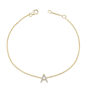 10K Yellow Gold Diamond Accent "A-Z" Initial Charm and Link Bracelet
