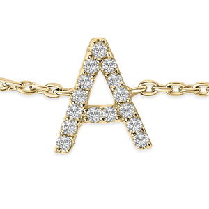 10K Yellow Gold Diamond Accent "A-Z" Initial Charm and Link Bracelet