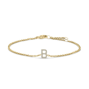 10K Yellow Gold Diamond Accent "A-Z" Initial Charm and Link Bracelet