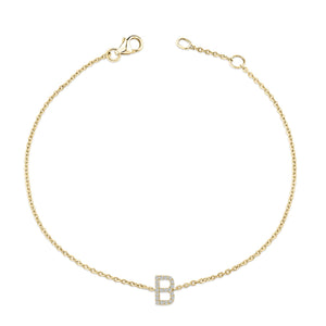 10K Yellow Gold Diamond Accent "A-Z" Initial Charm and Link Bracelet